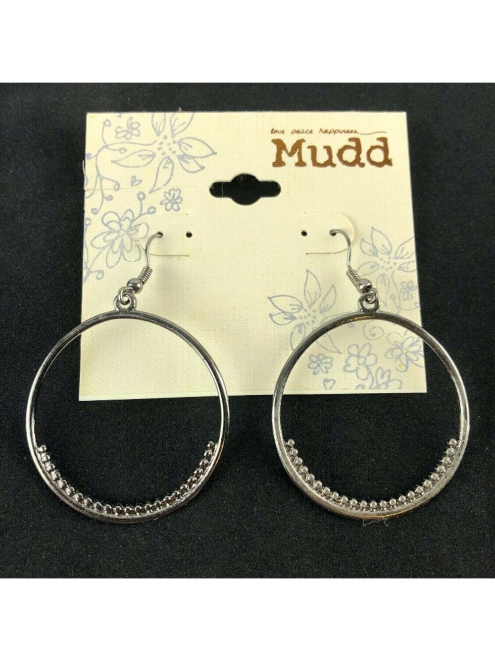 Mudd Stud Earrings Dark Silver-tone Hoops